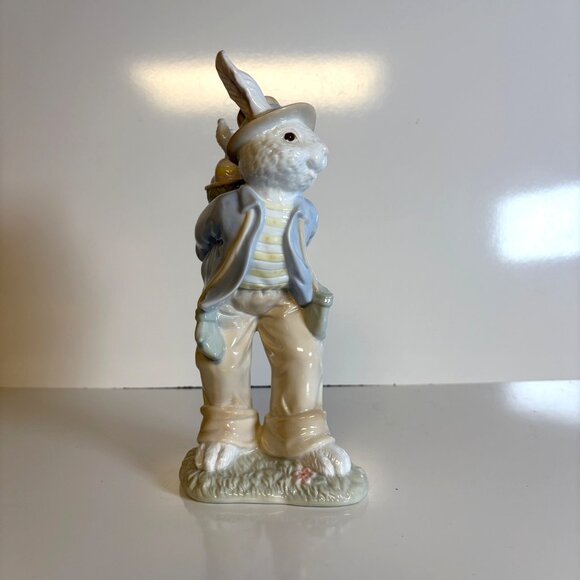 Ceramic Easter Bunny Figurine Baby Rabbit Basket Glazed 10.5" - Picture 2 of 7